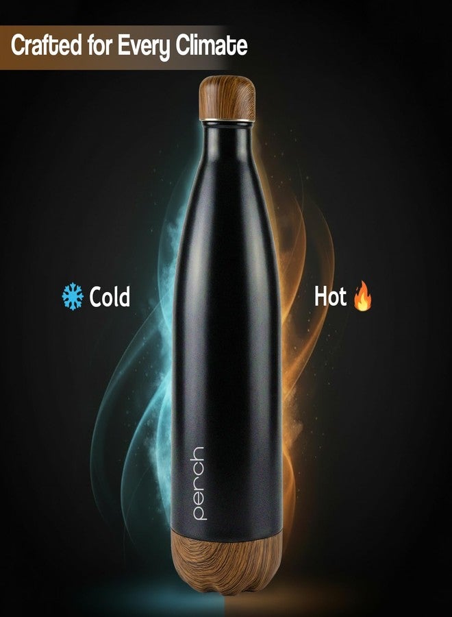 Perch Retro Hot and Cold Stainless Steel Water Bottle 980ml | Triple-Layer Vacuum Insulated Bottle| ISI Certified, Leakproof & BPA-Free | Ideal Gift for Men, Women & Parents | Wooden Black - Image 4